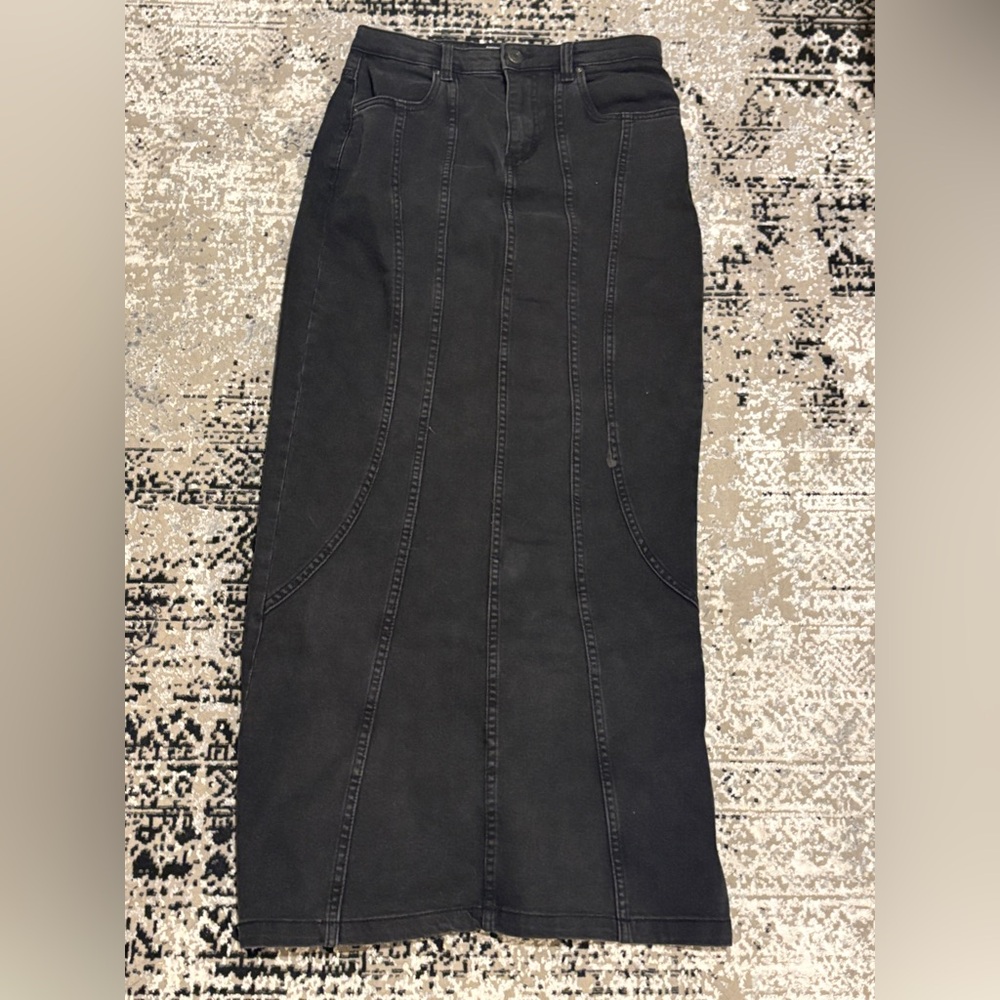 Cotton On Dark Grey Panel Flare Denim Maxi Skirt